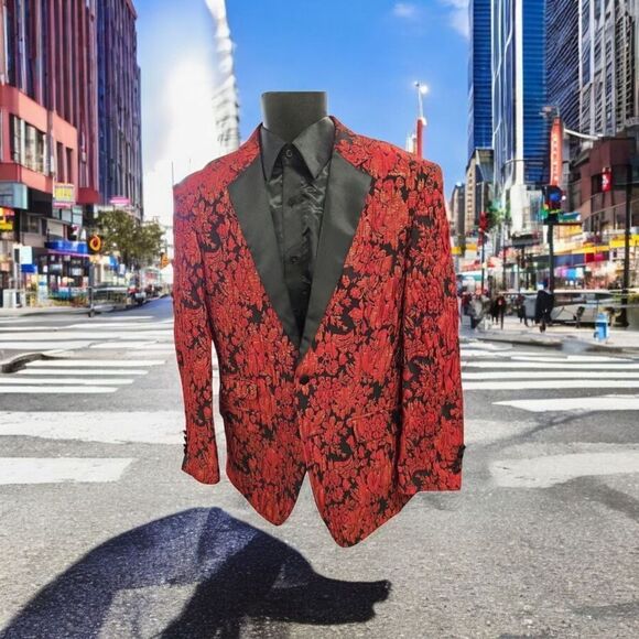 MENS INSOMNIA RED, BLACK, GOLD SPARKLY ALL OVER PATTERN. - Picture 1 of 7